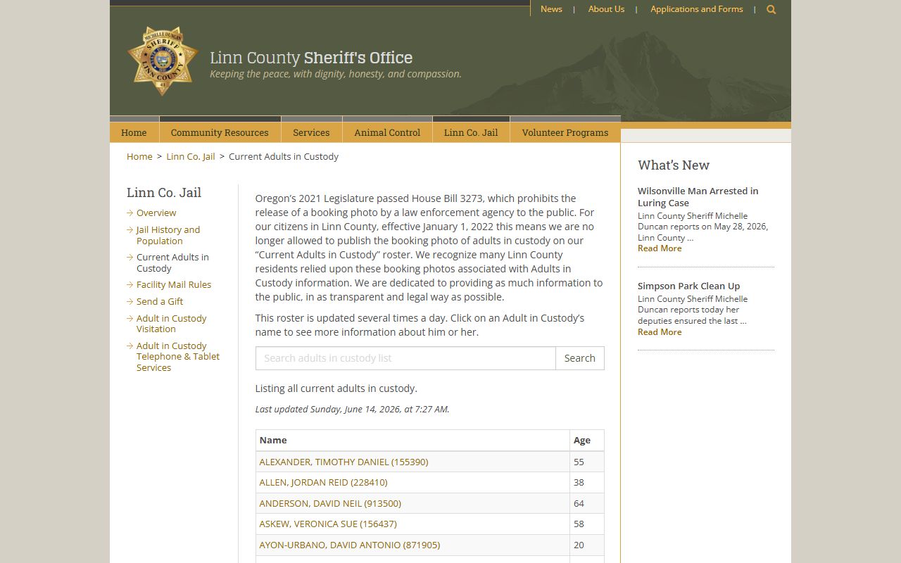 Linn County arrest records current adults in custody roster
