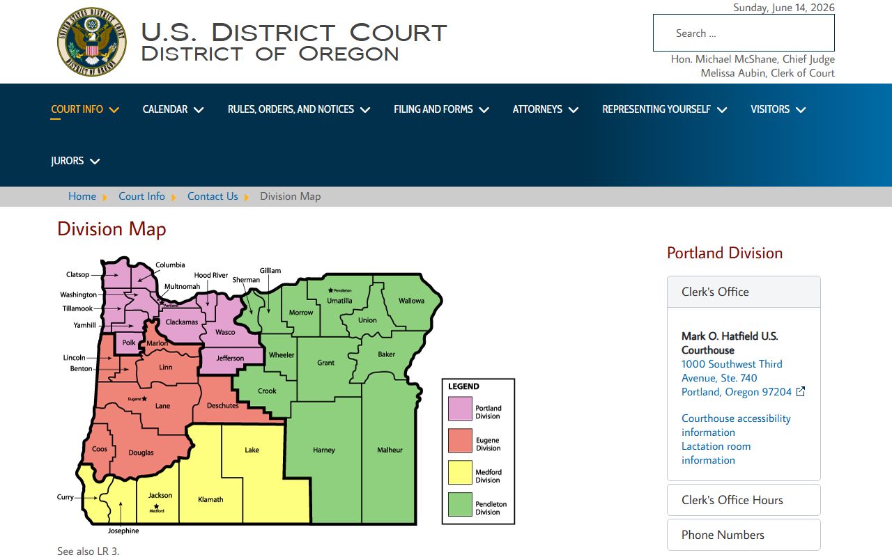 Linn County court dockets District of Oregon division map