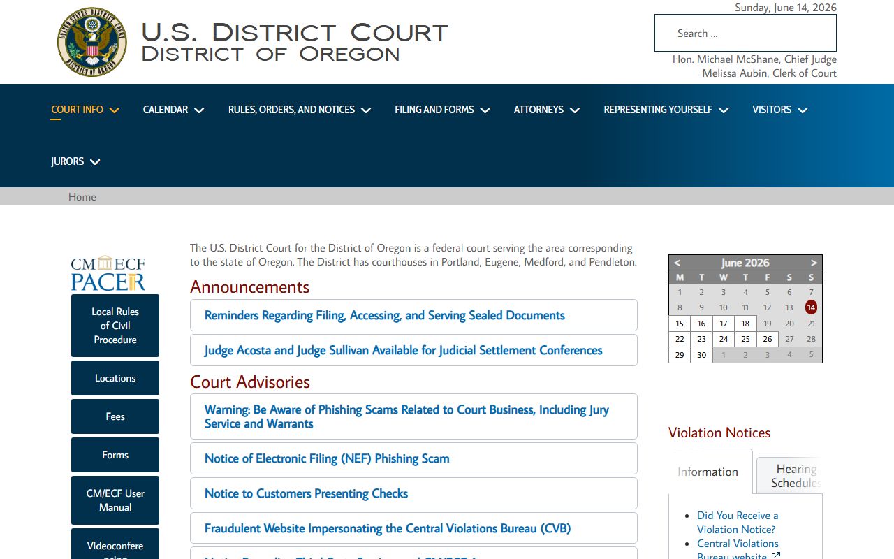 Linn County court dockets U.S. District Court for the District of Oregon
