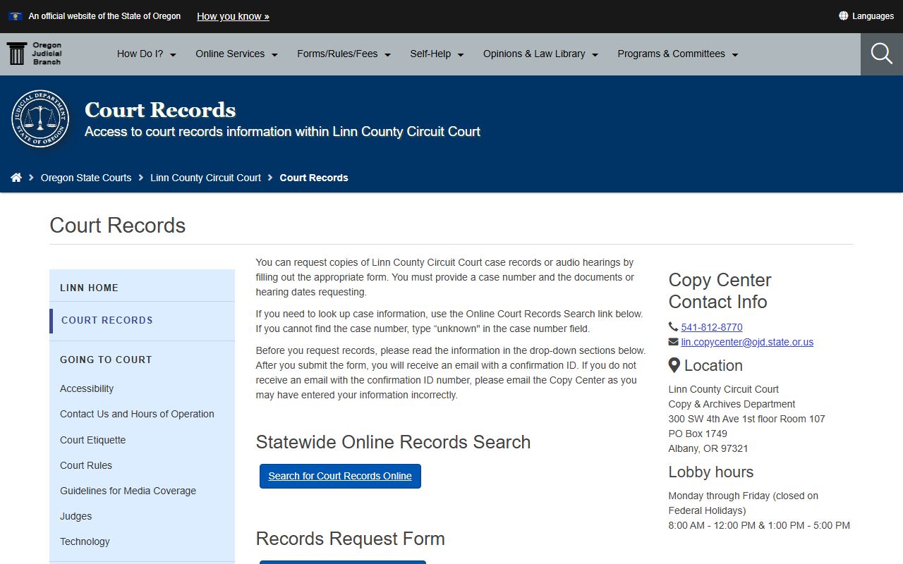 Linn County court records copy request fees