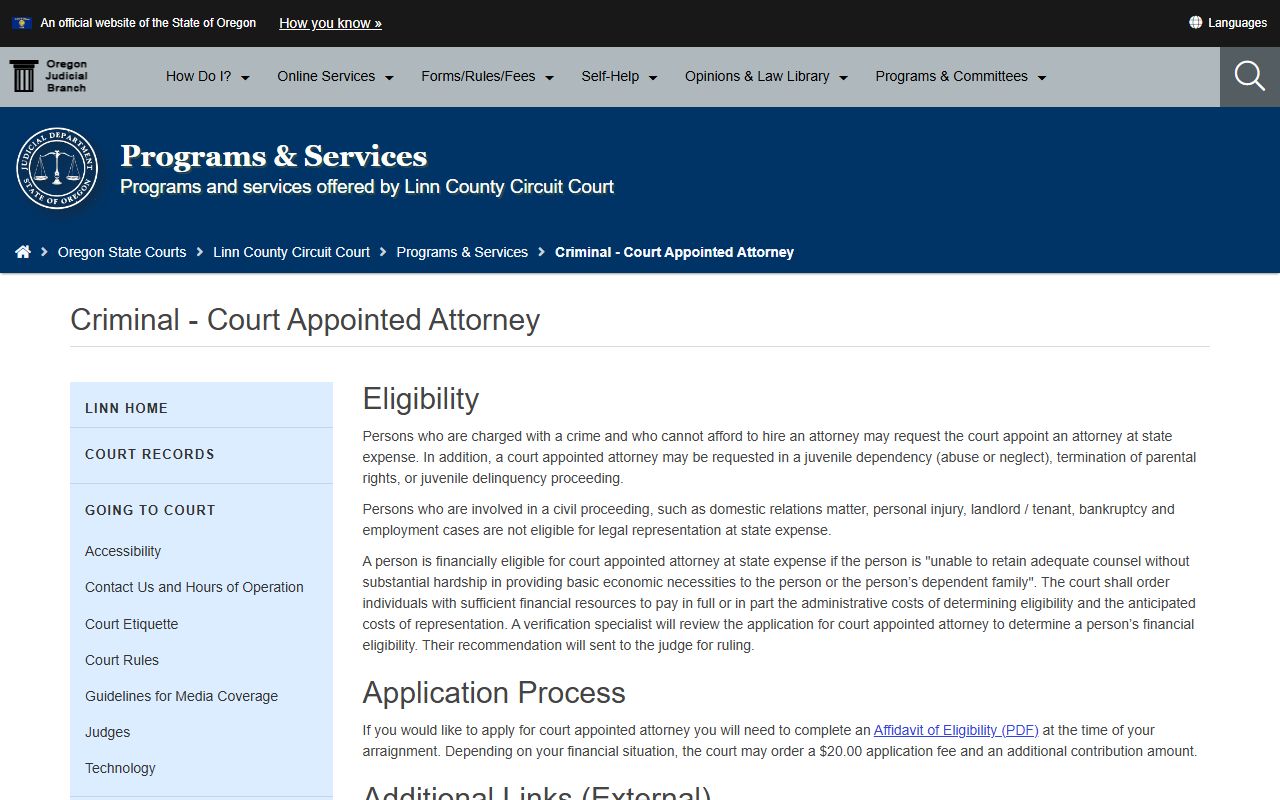 Linn County criminal court records appointed attorney eligibility