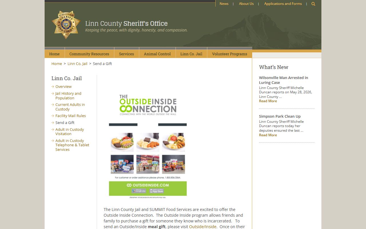 Linn County inmate records commissary and hot meal gifts