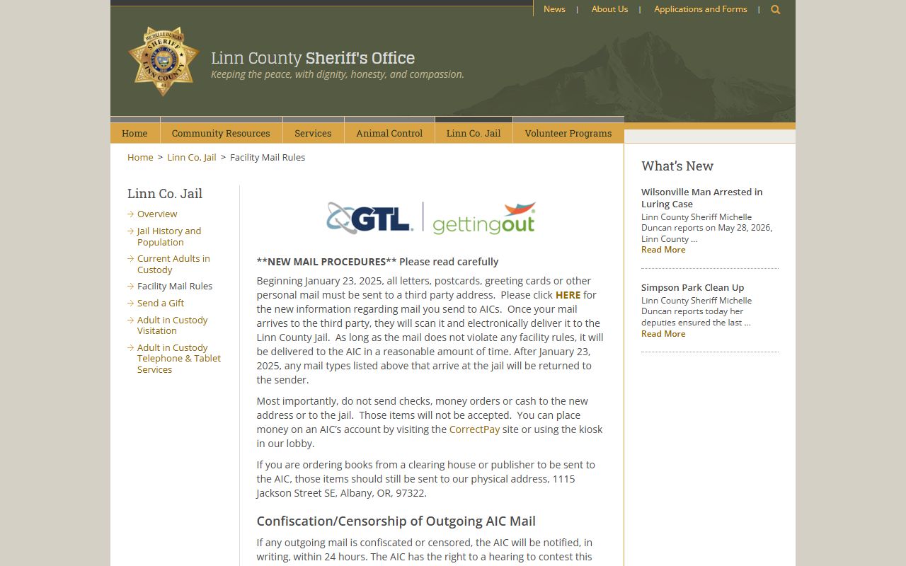Linn County inmate records mail rules