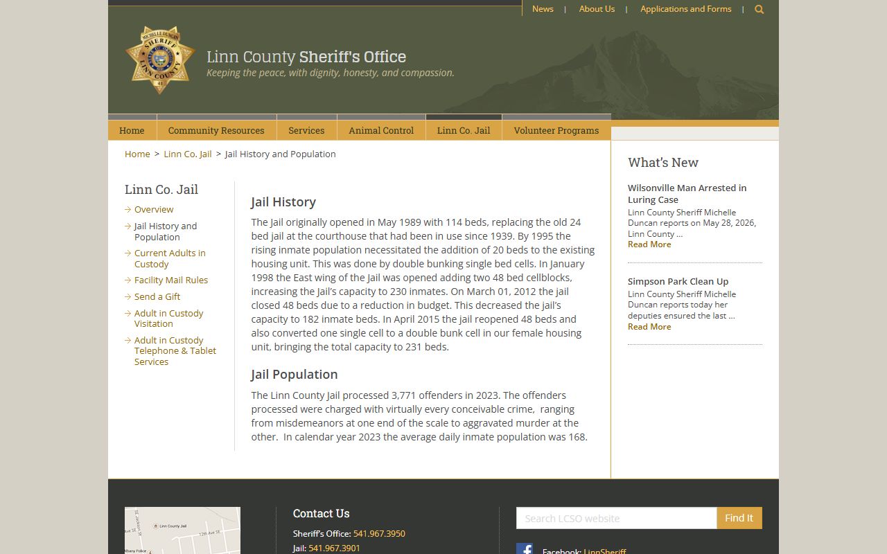 Linn County inmate records jail history and population
