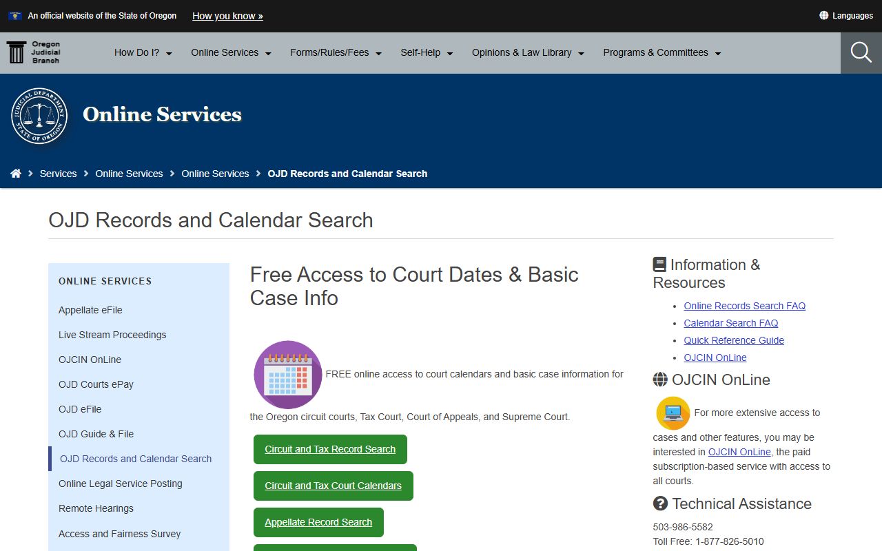 Linn County court records OJD records and calendars
