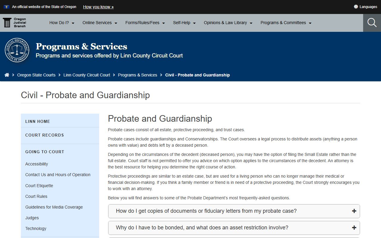 Linn County probate records probate and guardianship